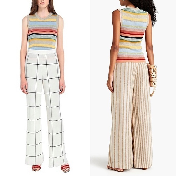 MISSONI 70s Lightweight Rib Knit Colorblock Metallic Stripe Sleeveless Sweater M - Picture 4 of 12